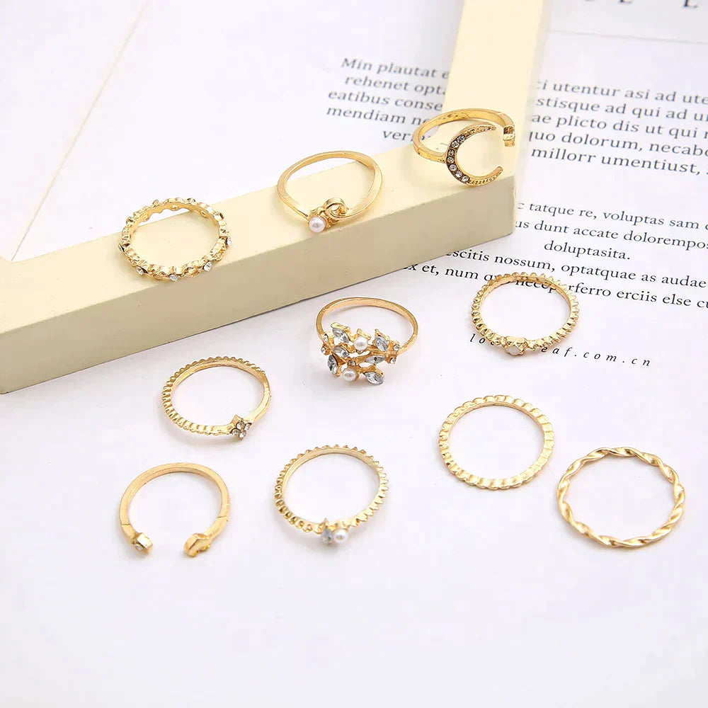 Set de 10 Anillos Bohemios en Plata y Oro