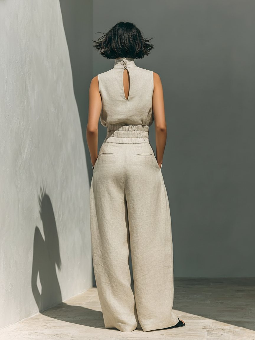 Maria™ | Set De Algodón Y Lino Con Pantalón Amplio