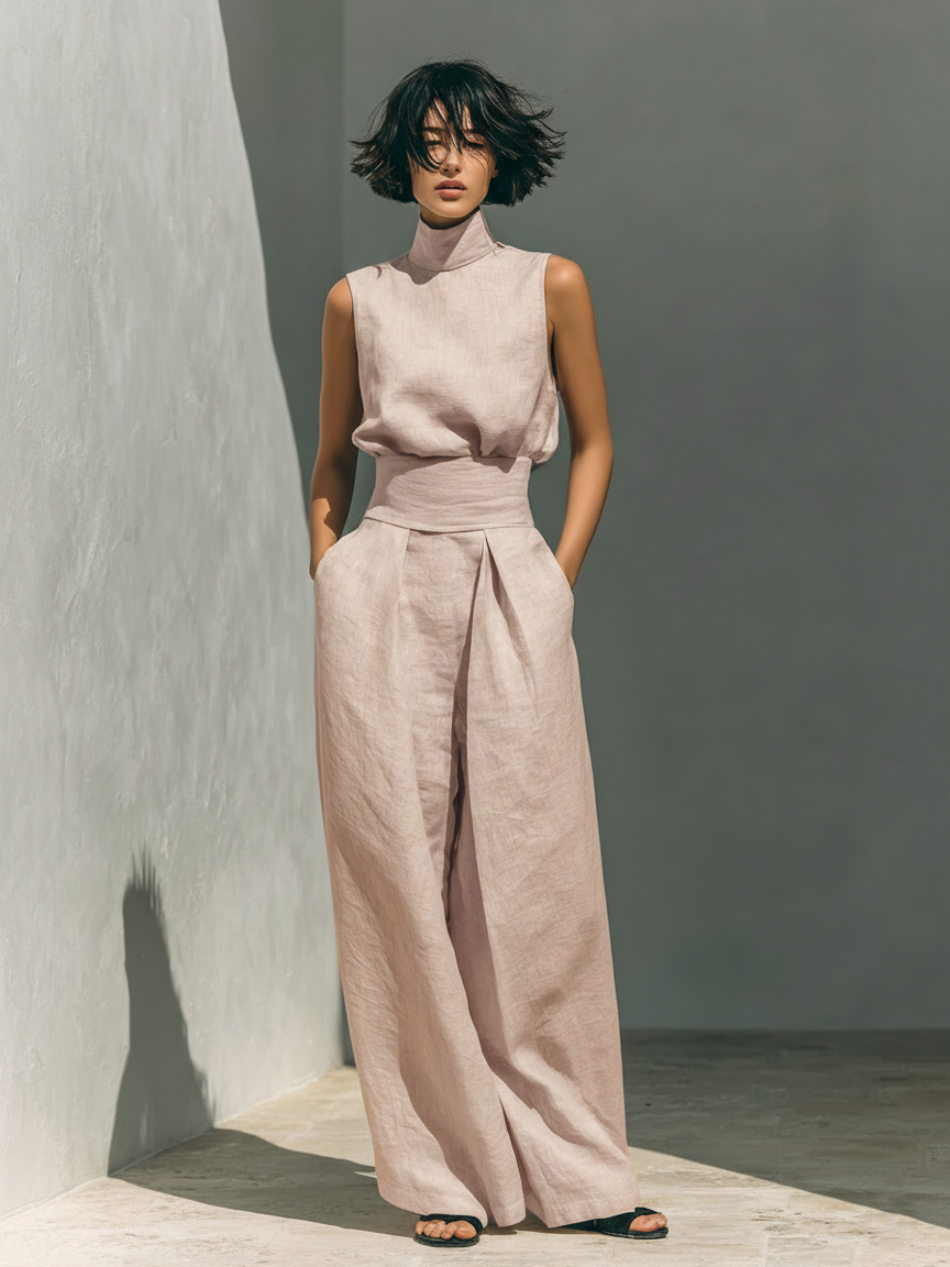 Maria™ | Set De Algodón Y Lino Con Pantalón Amplio