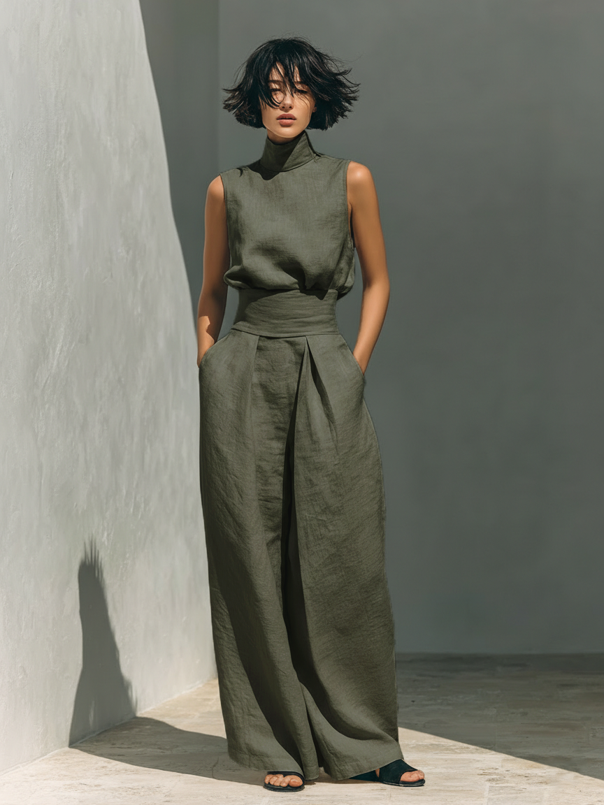 Maria™ | Set De Algodón Y Lino Con Pantalón Amplio