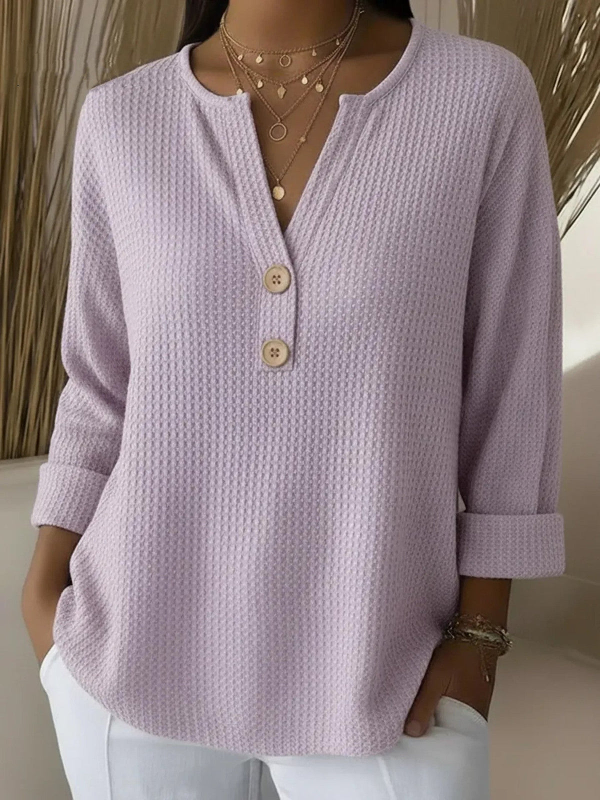 Lucía - Camiseta Henley con Textura Waffle y Botones - vista 1