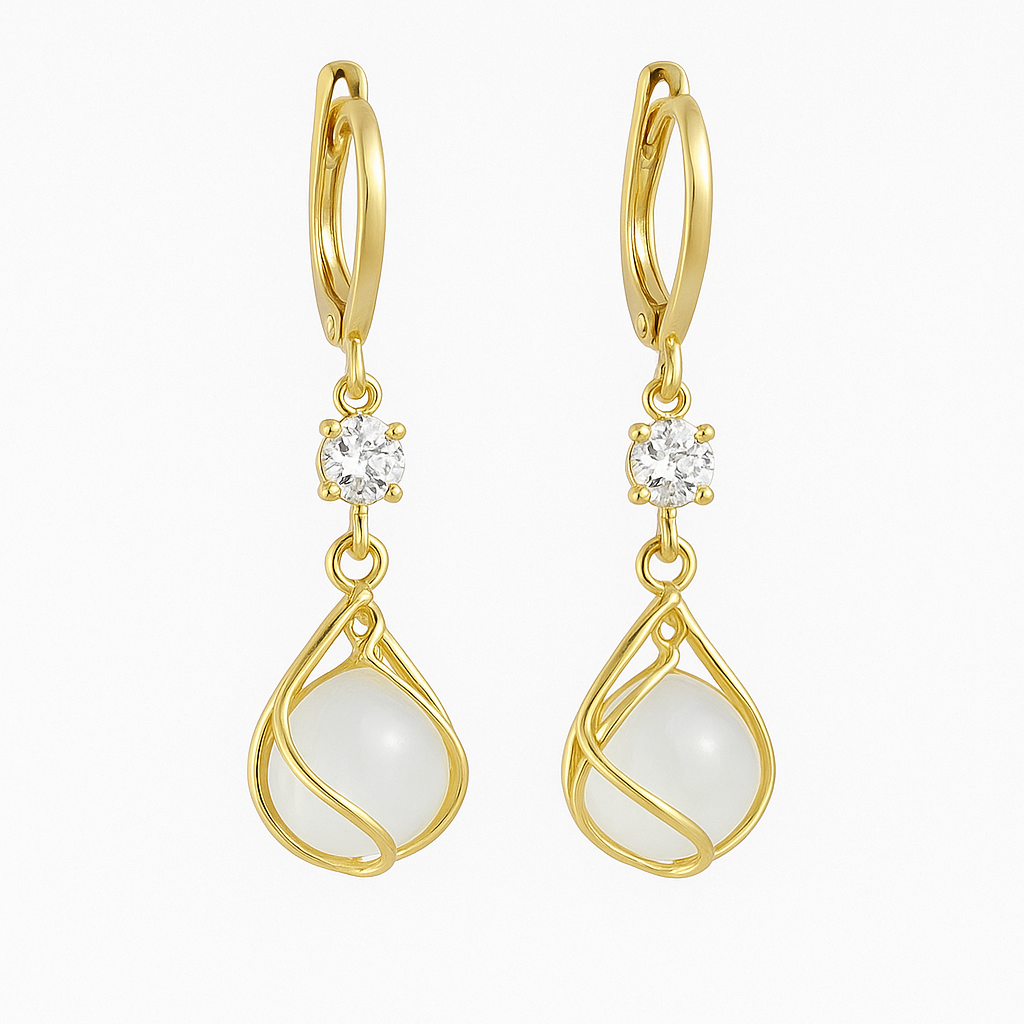 Pendientes Largos de Oro con Ópalo Blanco