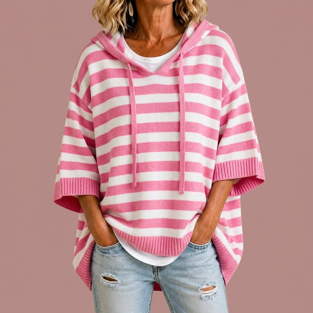 Lorena - Poncho de Punto a Rayas con Capucha - vista 3
