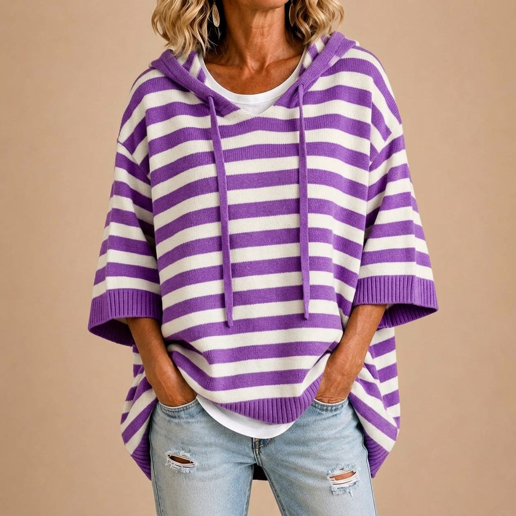 Lorena - Poncho de Punto a Rayas con Capucha - vista 2