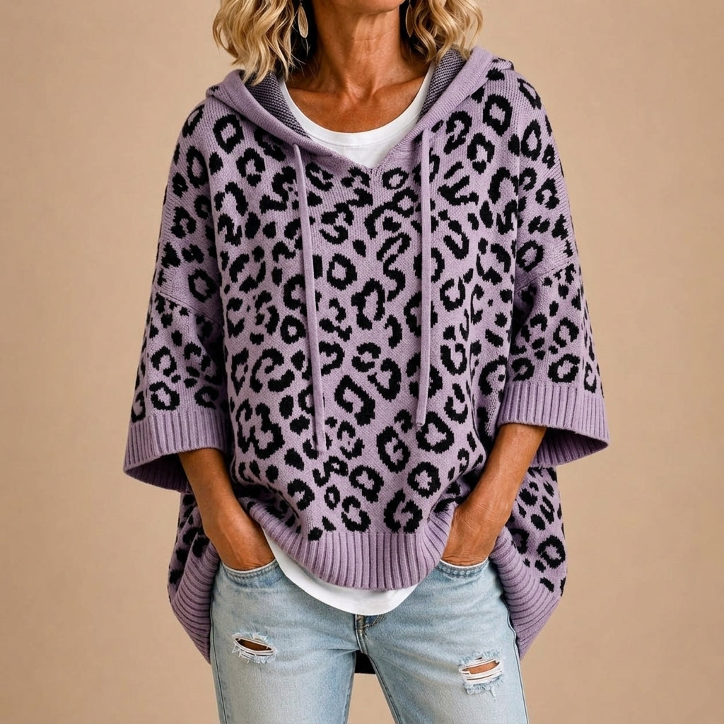 Paula - Poncho de Punto Animal Print con Capucha - vista 3