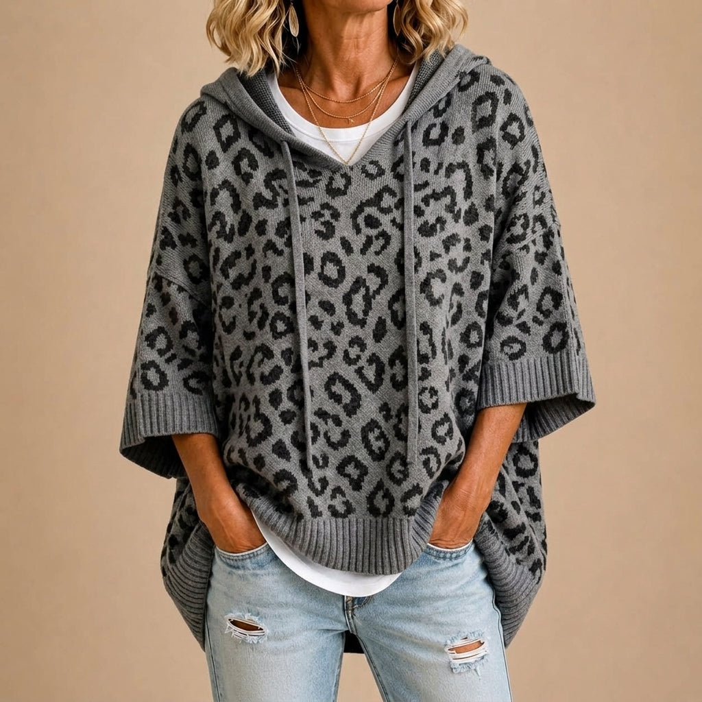 Paula - Poncho de Punto Animal Print con Capucha - vista 4