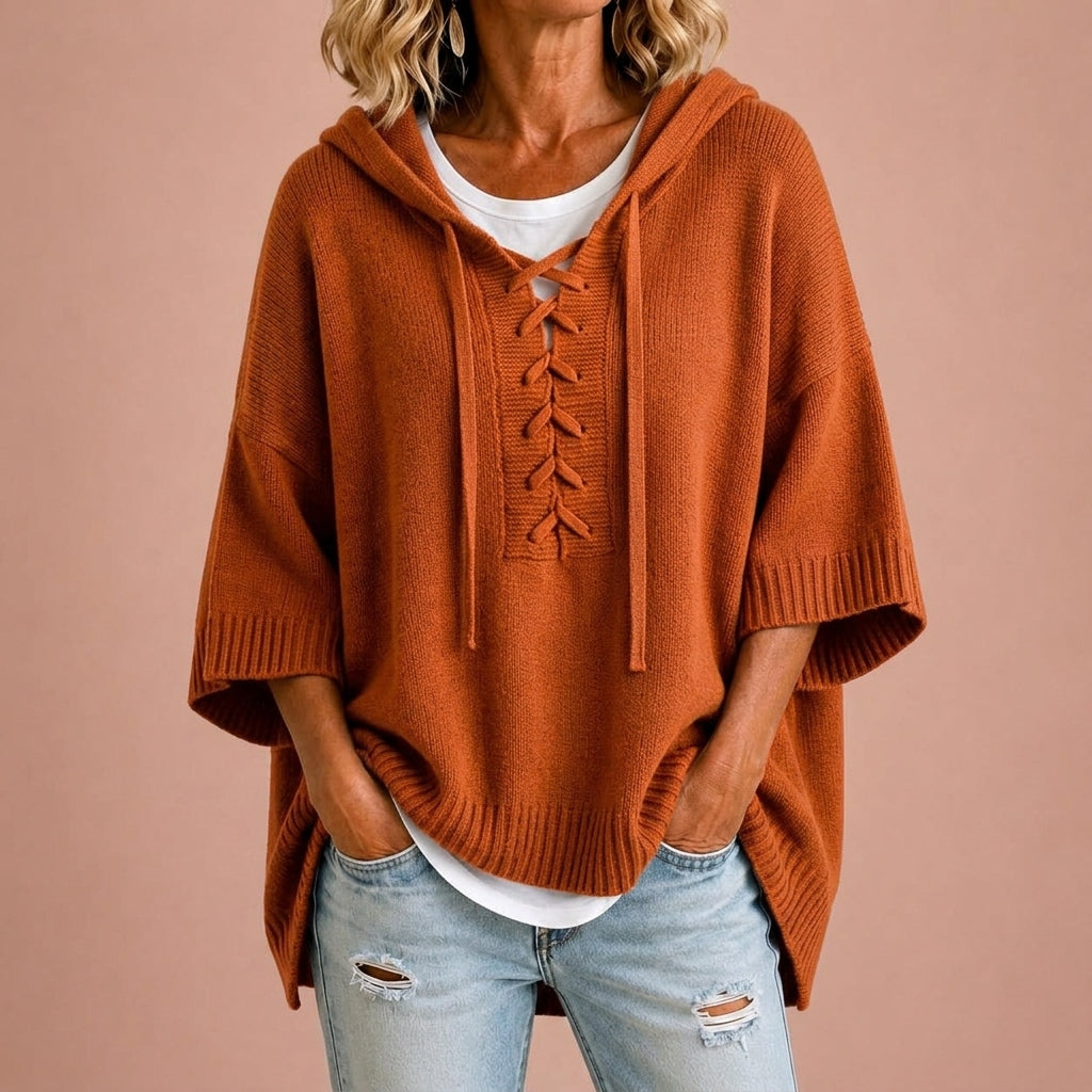 Claudia - Poncho de Punto Amplio con Capucha - vista 3