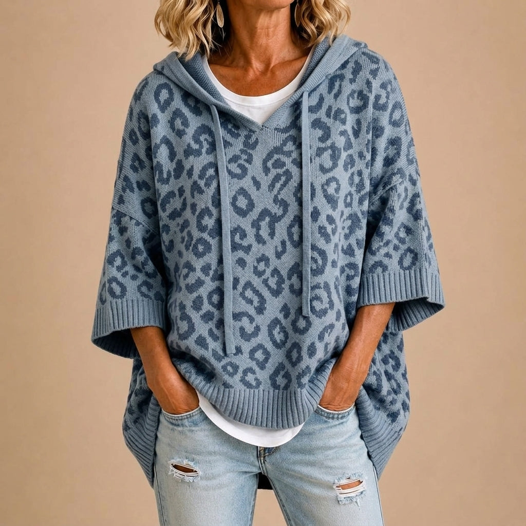 Paula - Poncho de Punto Animal Print con Capucha - vista 2