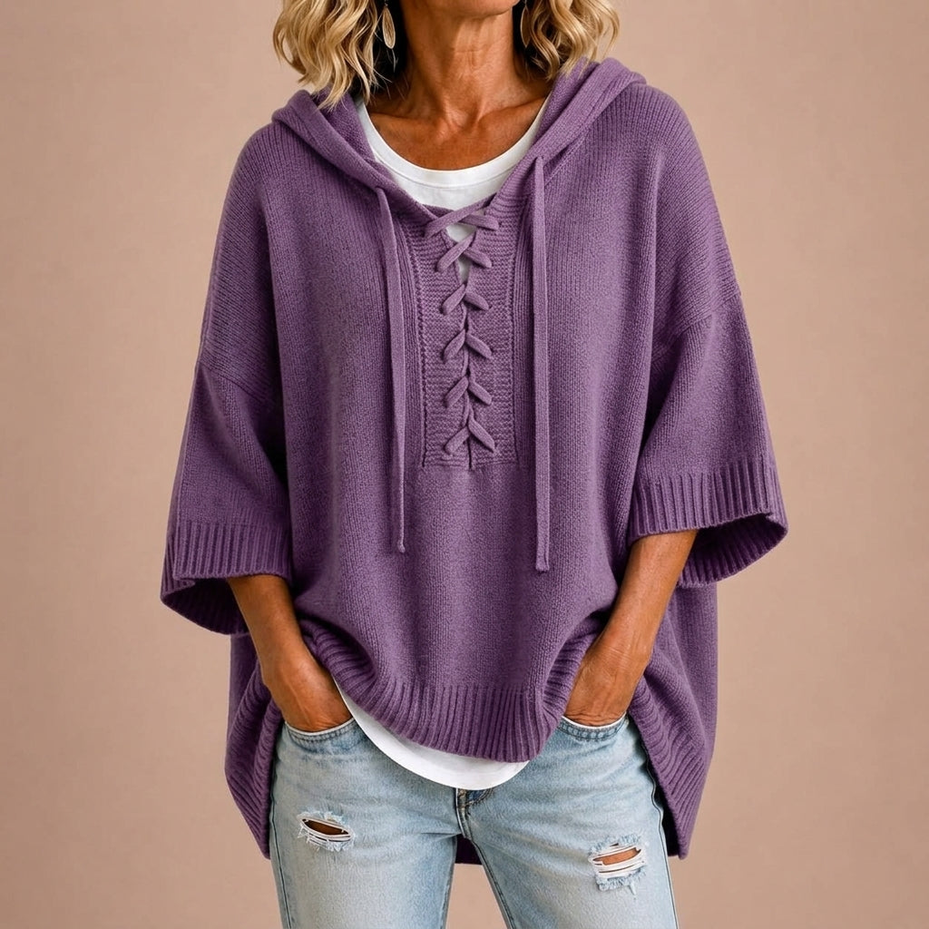 Claudia - Poncho de Punto Amplio con Capucha - vista 5
