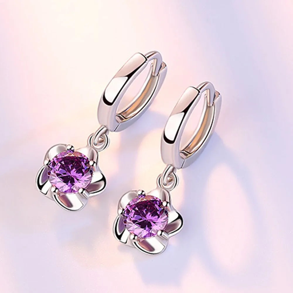 Pendientes de Plata Sterling con Circonitas Violeta y Blanco