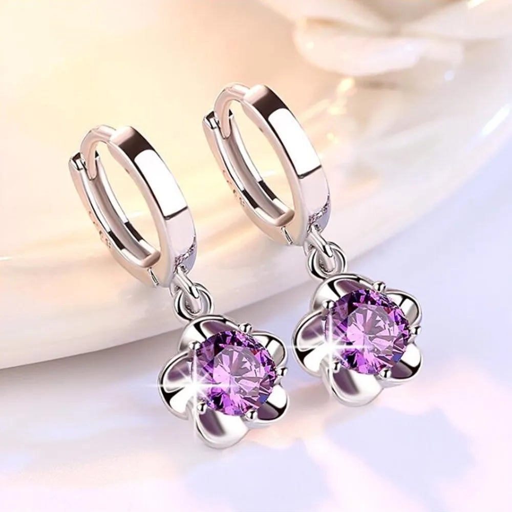 Pendientes de Plata Sterling con Circonitas Violeta y Blanco