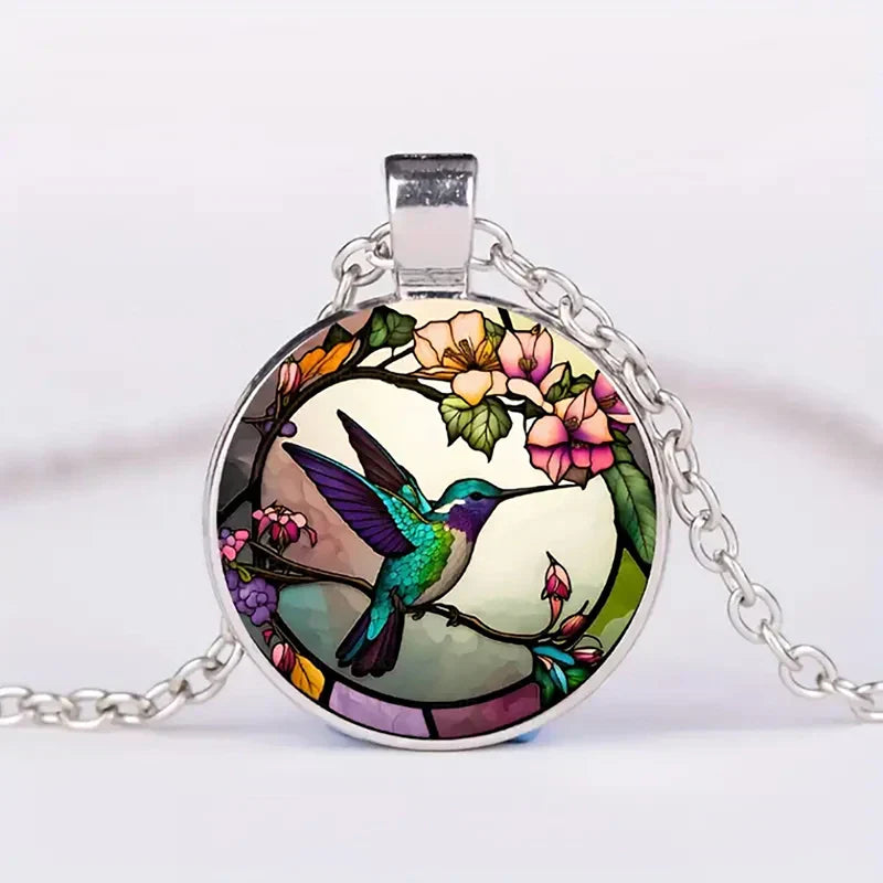 Collar Con Colgante De Cristal En Forma De Colibrí Con Cúpula