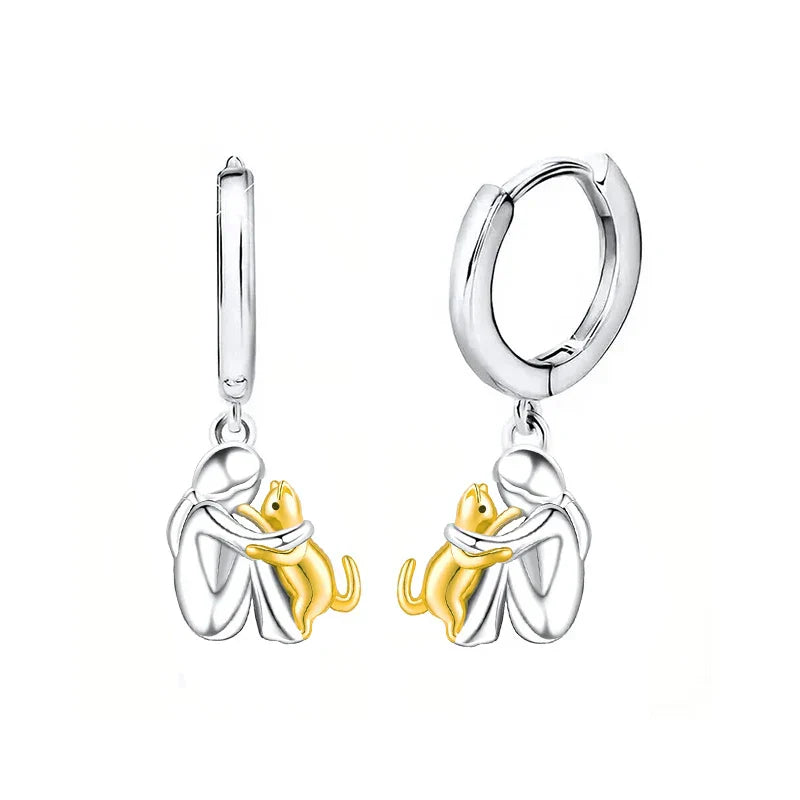 Pendientes Gato Hug Bicolor Plata Y Oro