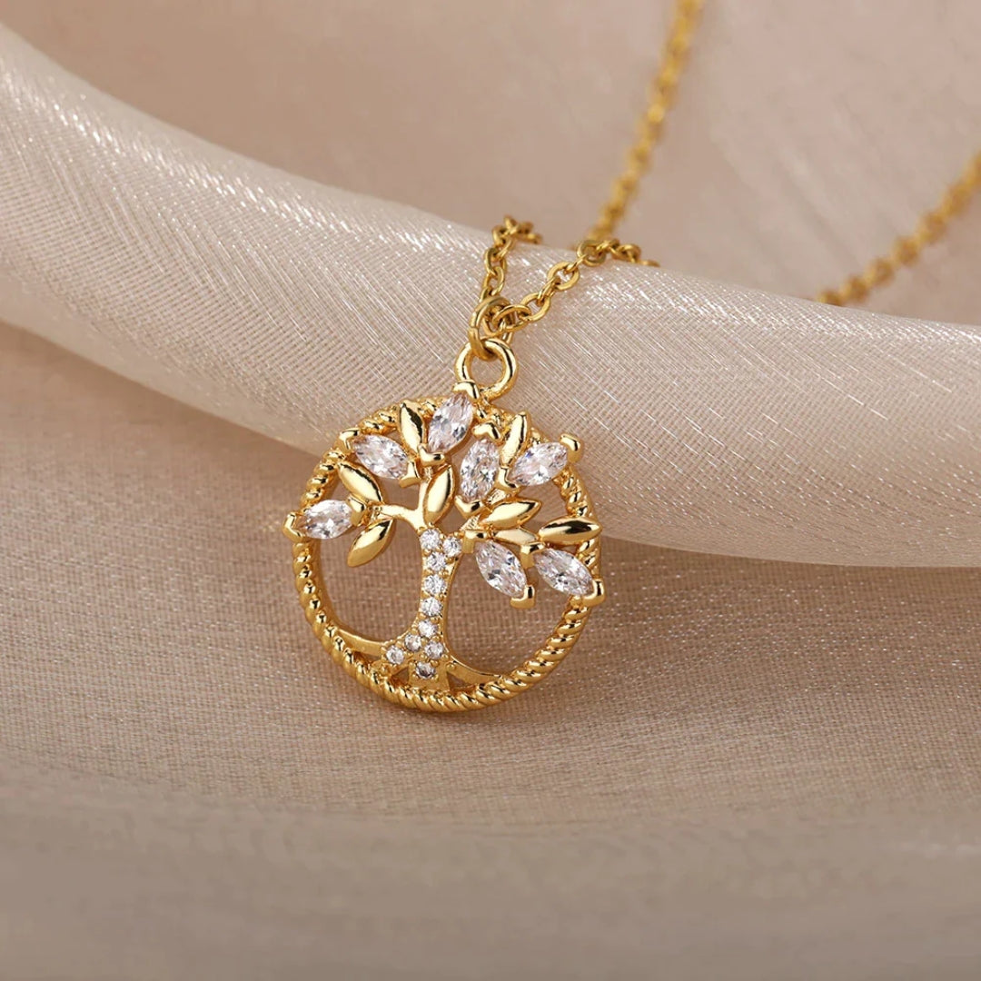 Collar Colgante Árbol de la Vida en Oro con Cristales