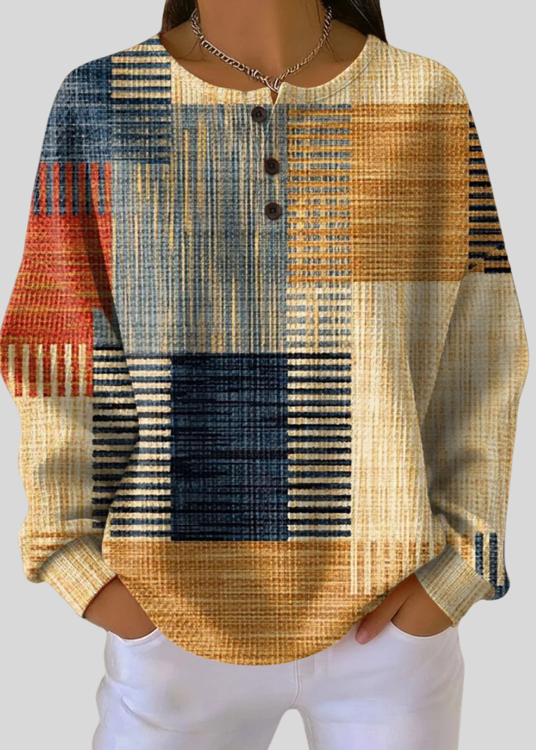Aurora - Sudadera Waffle con Estampado Patchwork Geométrico - vista 1