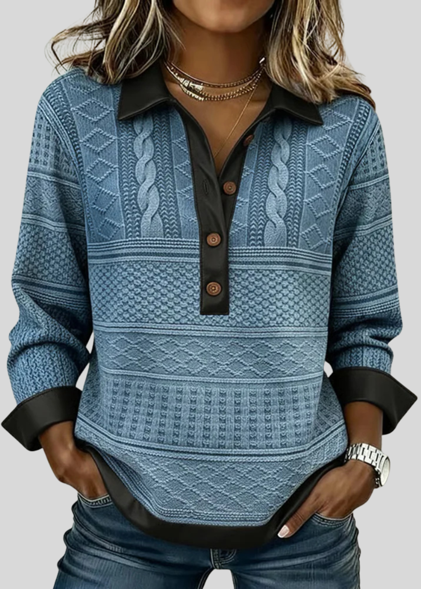 Viviana - Sudadera de Texturas Mixtas con Cuello y Botones - vista 1