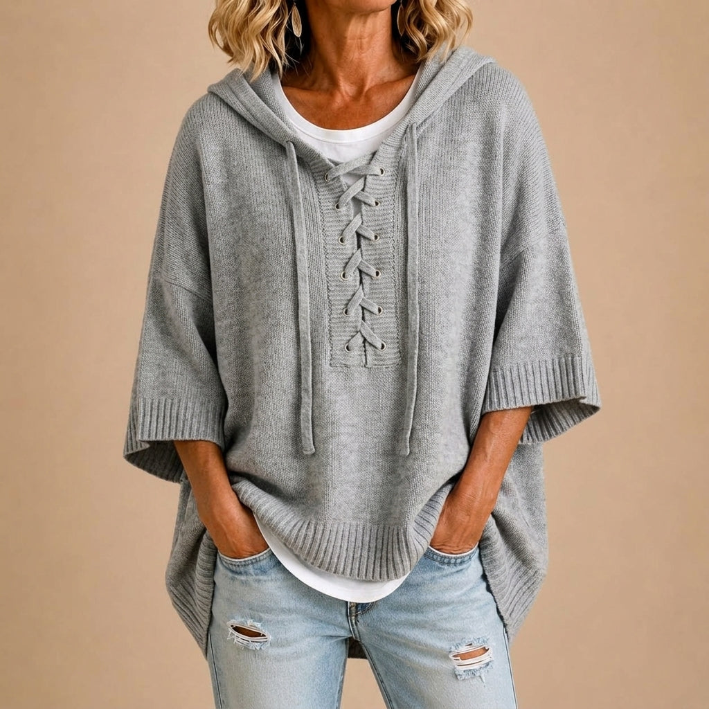 Claudia - Poncho de Punto Amplio con Capucha - vista 4