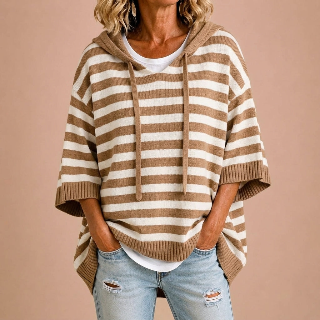 Lorena - Poncho de Punto a Rayas con Capucha - vista 1