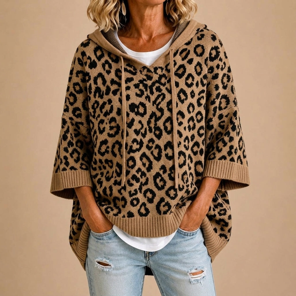 Paula - Poncho de Punto Animal Print con Capucha - vista 1
