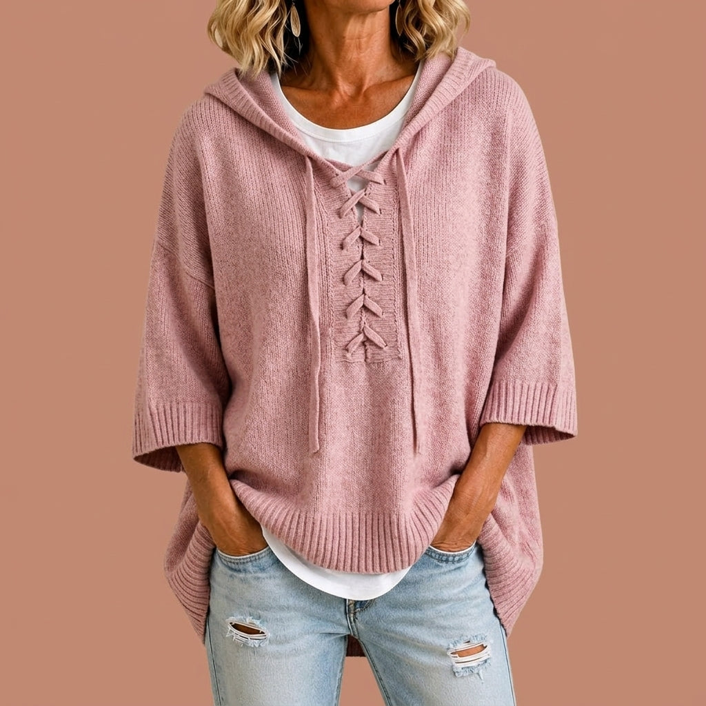 Claudia - Poncho de Punto Amplio con Capucha - vista 2