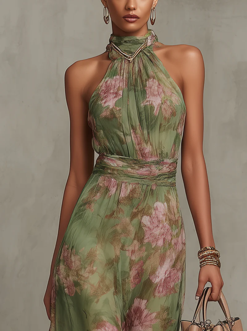 Vestido Serena™ - Chifón Floral Con Cuello Halter