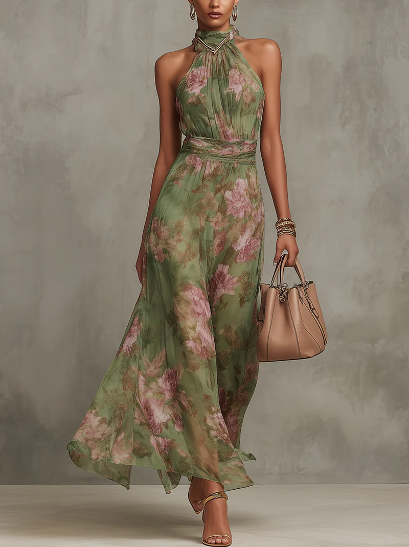 Vestido Serena™ - Chifón Floral Con Cuello Halter