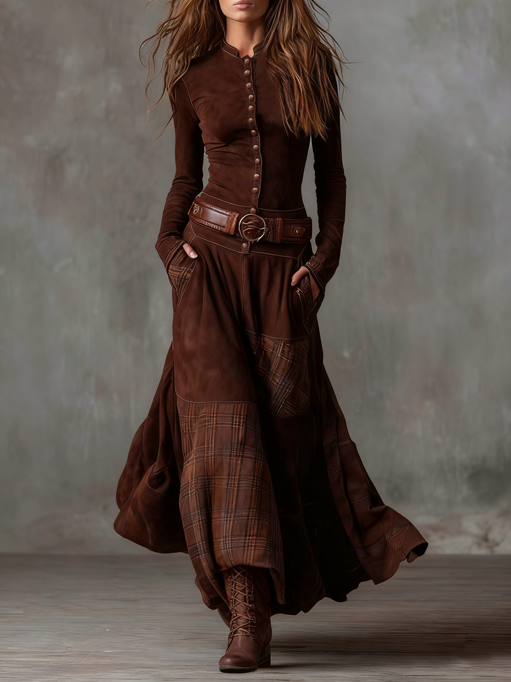 Azucena™ | Vestido Maxi de Ante con Cinturón
