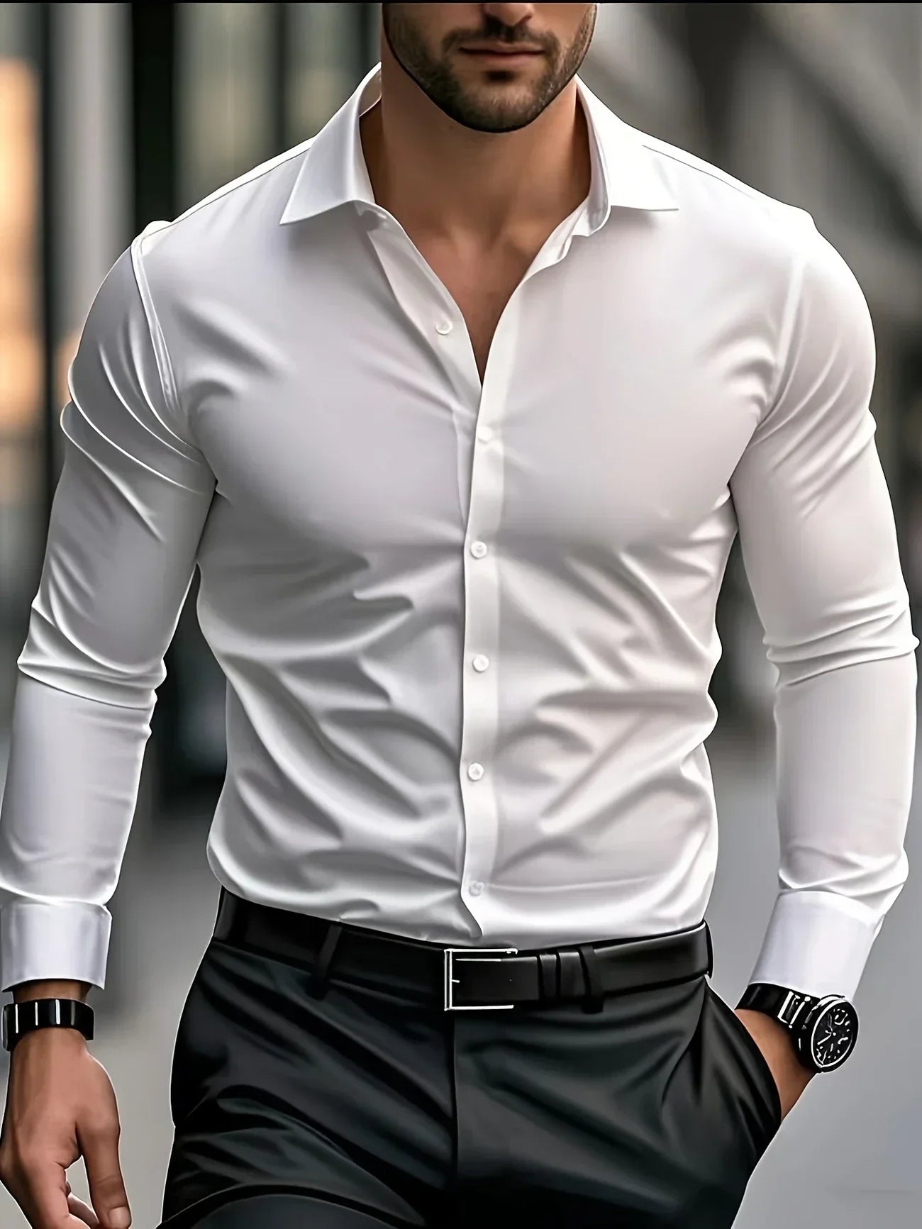 Byron™ – Camisa de manga larga para caballero, de estilo elegante con cierre de botones al frent