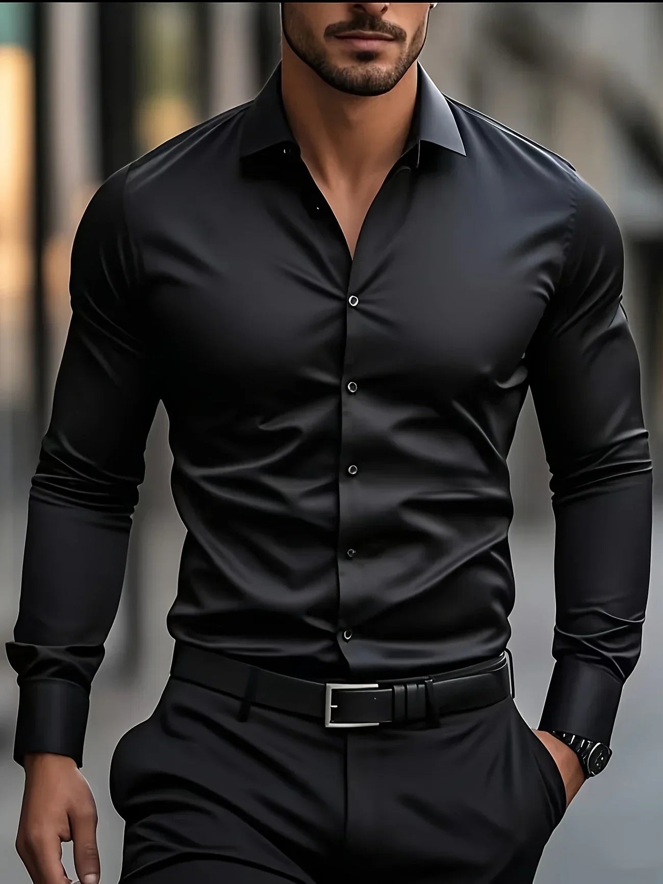 Byron™ – Camisa de manga larga para caballero, de estilo elegante con cierre de botones al frent