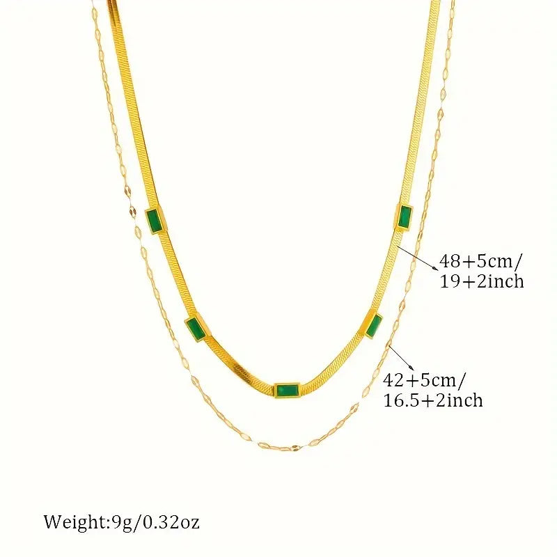 Collar de Oro Doble con Esmeralda Vintage