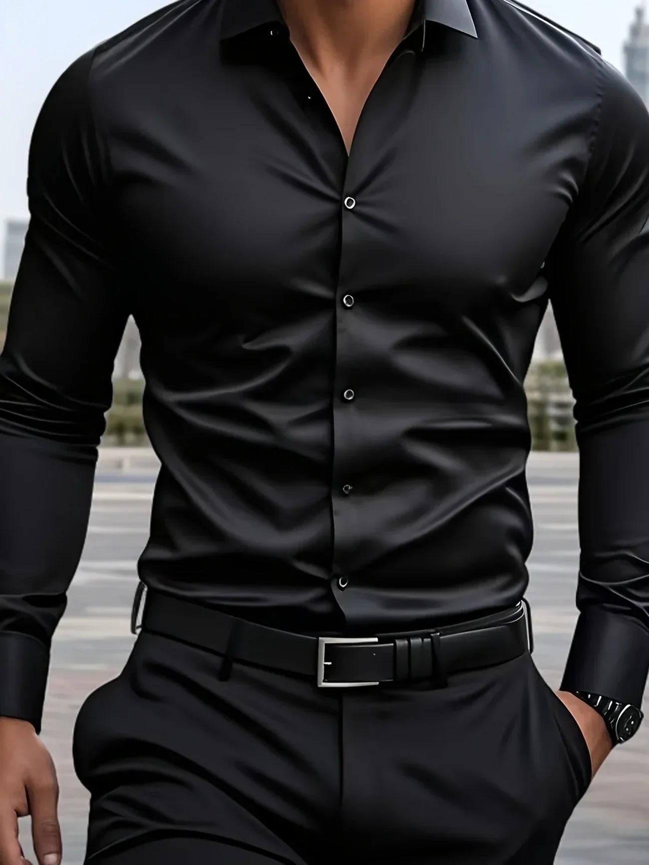 Byron™ – Camisa de manga larga para caballero, de estilo elegante con cierre de botones al frent