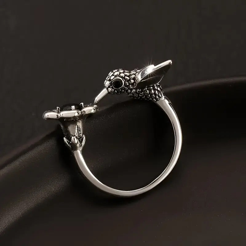 Anillo Colibrí y Flor (Ajustable)