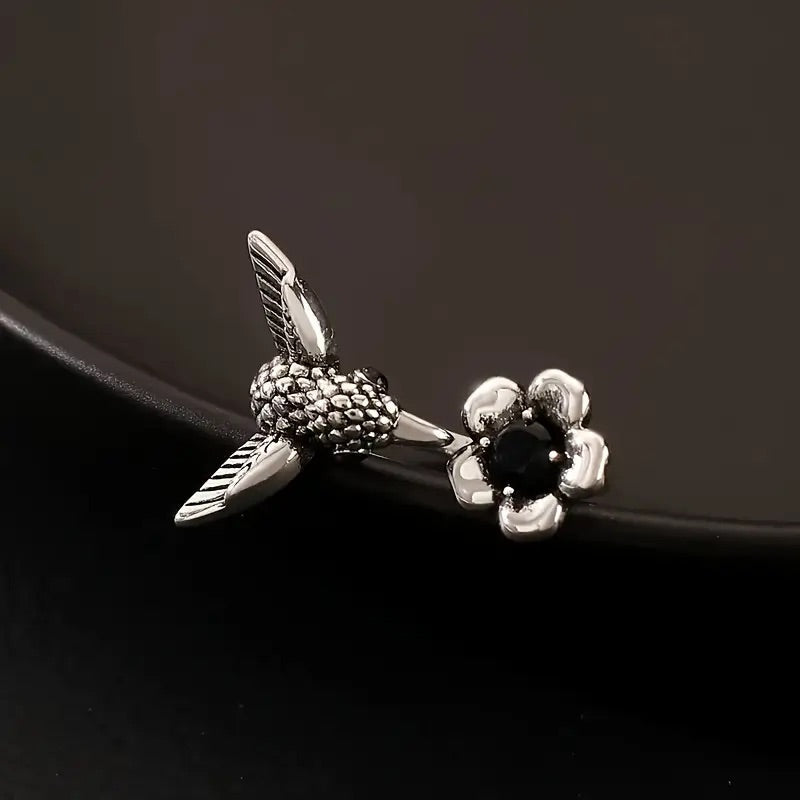 Anillo Colibrí y Flor (Ajustable)