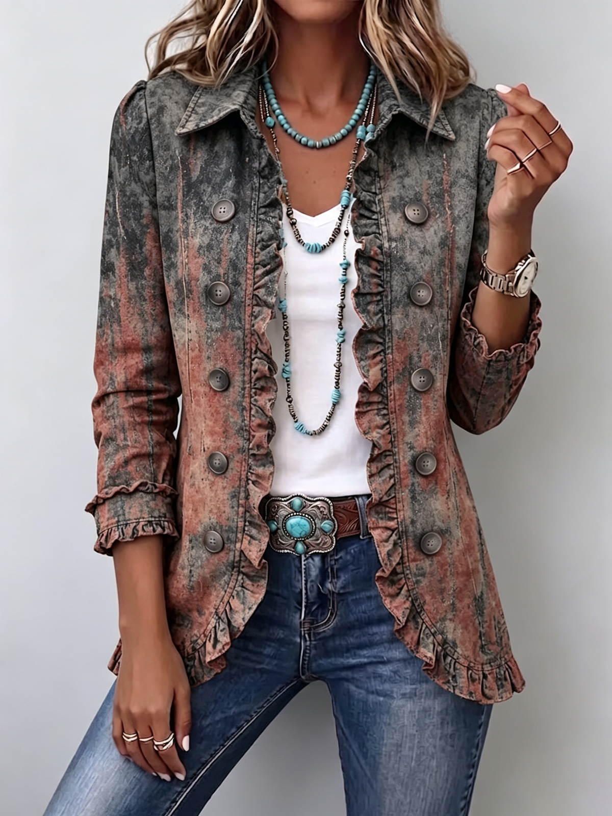 Benita - Chaqueta Texturizada Degradé con Volantes - vista 1