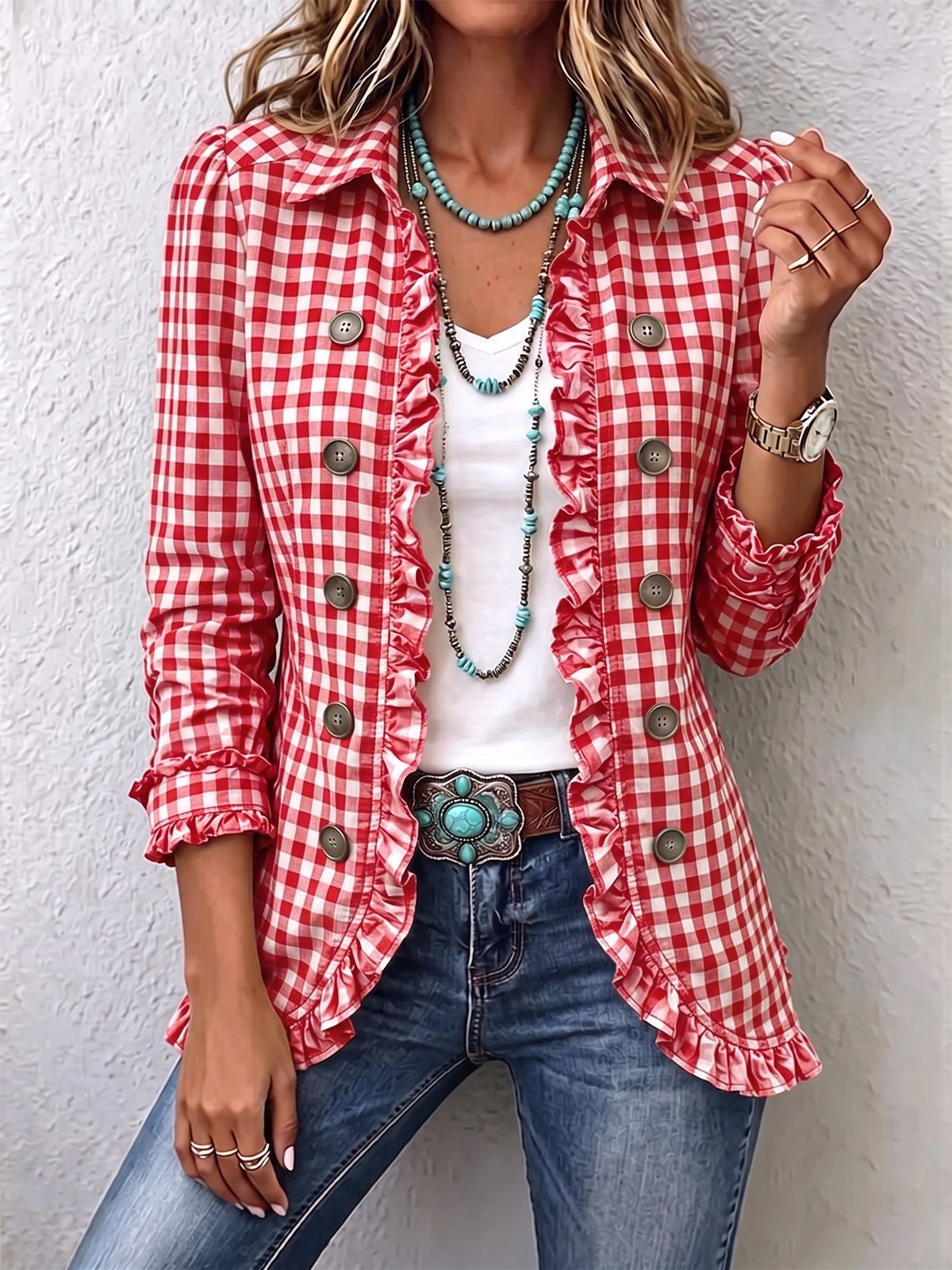 Perla - Chaqueta a Cuadros Vichy con Volantes - vista 3