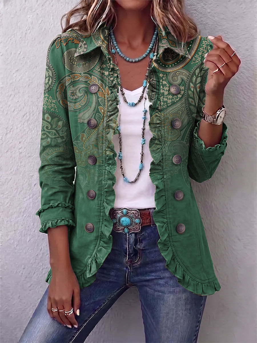 Jacinta - Chaqueta Paisley Verde con Volantes - vista 1