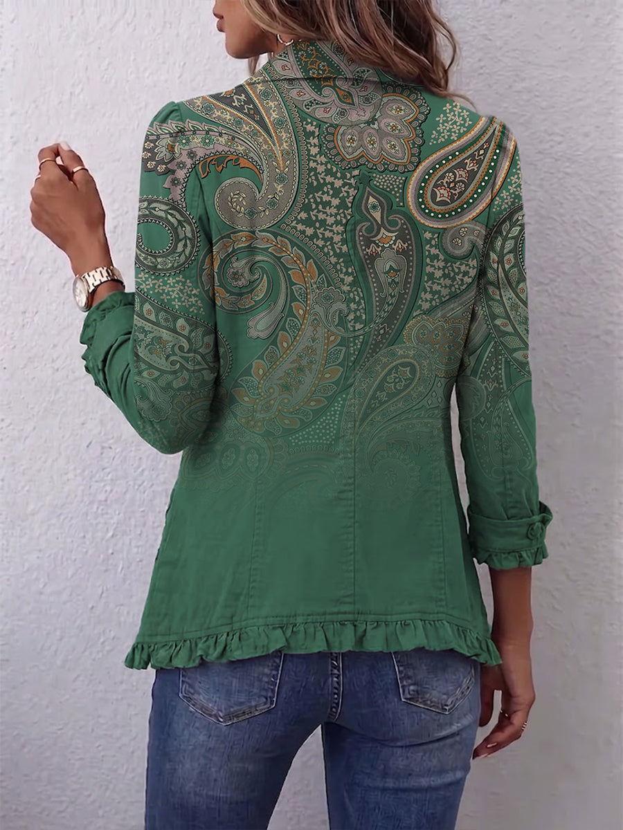 Jacinta - Chaqueta Paisley Verde con Volantes - vista 2