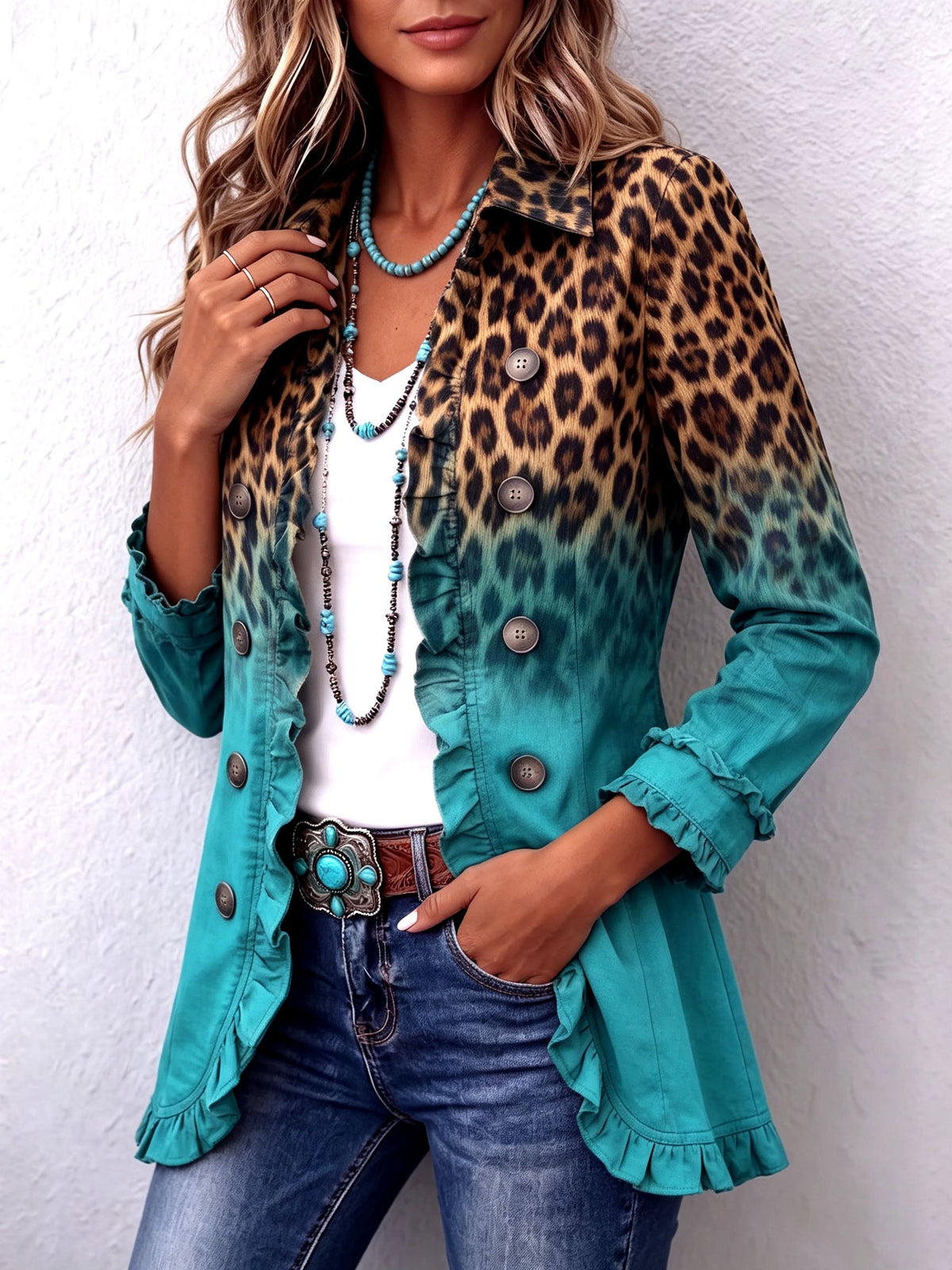 Mercedes - Chaqueta Blazer Leopardo Degradé con Volantes - vista 2