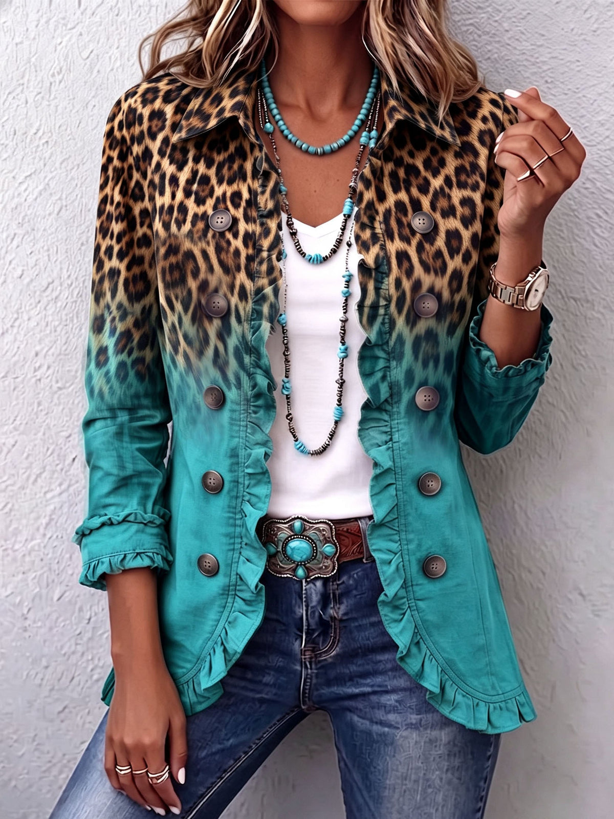 Mercedes - Chaqueta Blazer Leopardo Degradé con Volantes - vista 1