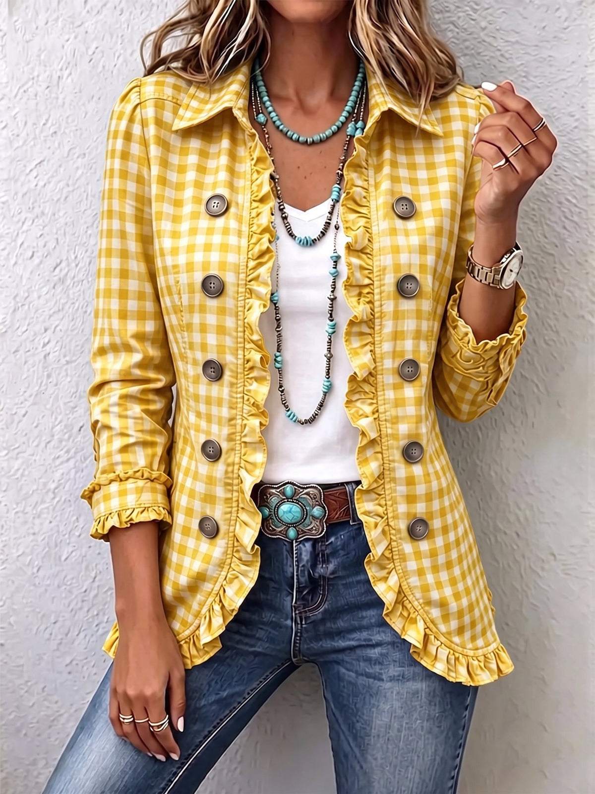 Perla - Chaqueta a Cuadros Vichy con Volantes - vista 5