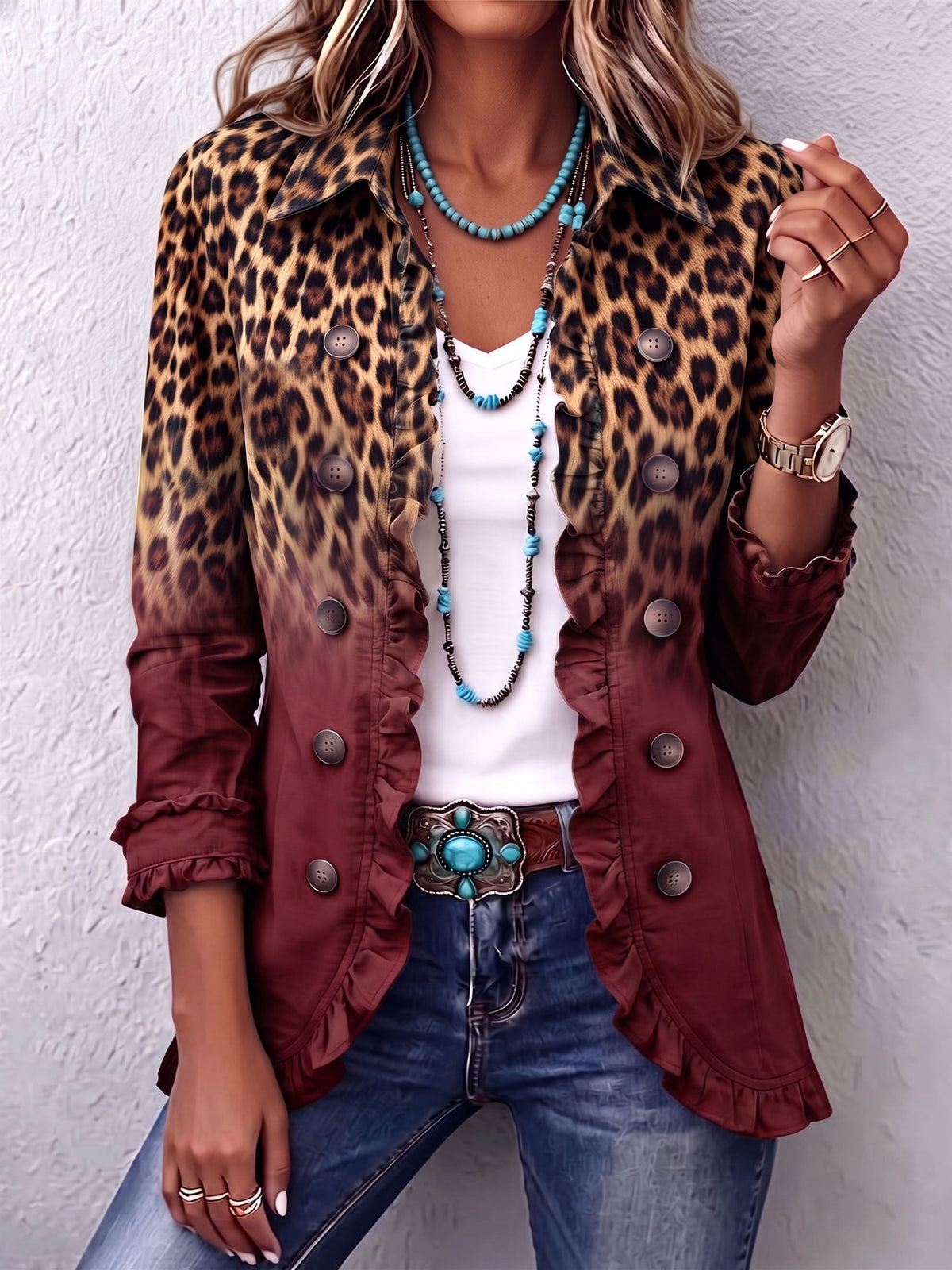 Mercedes - Chaqueta Blazer Leopardo Degradé con Volantes - vista 5