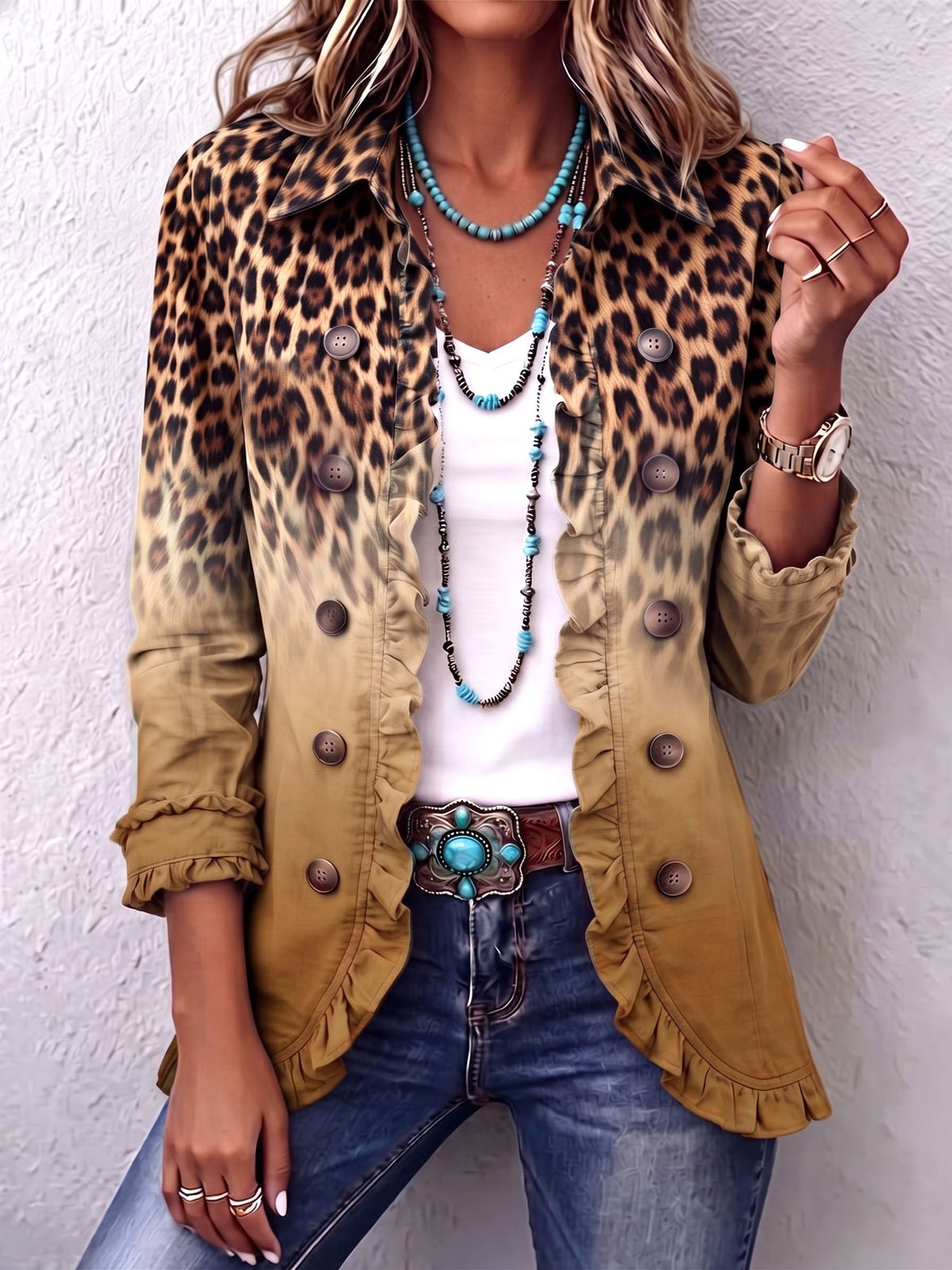 Mercedes - Chaqueta Blazer Leopardo Degradé con Volantes - vista 6