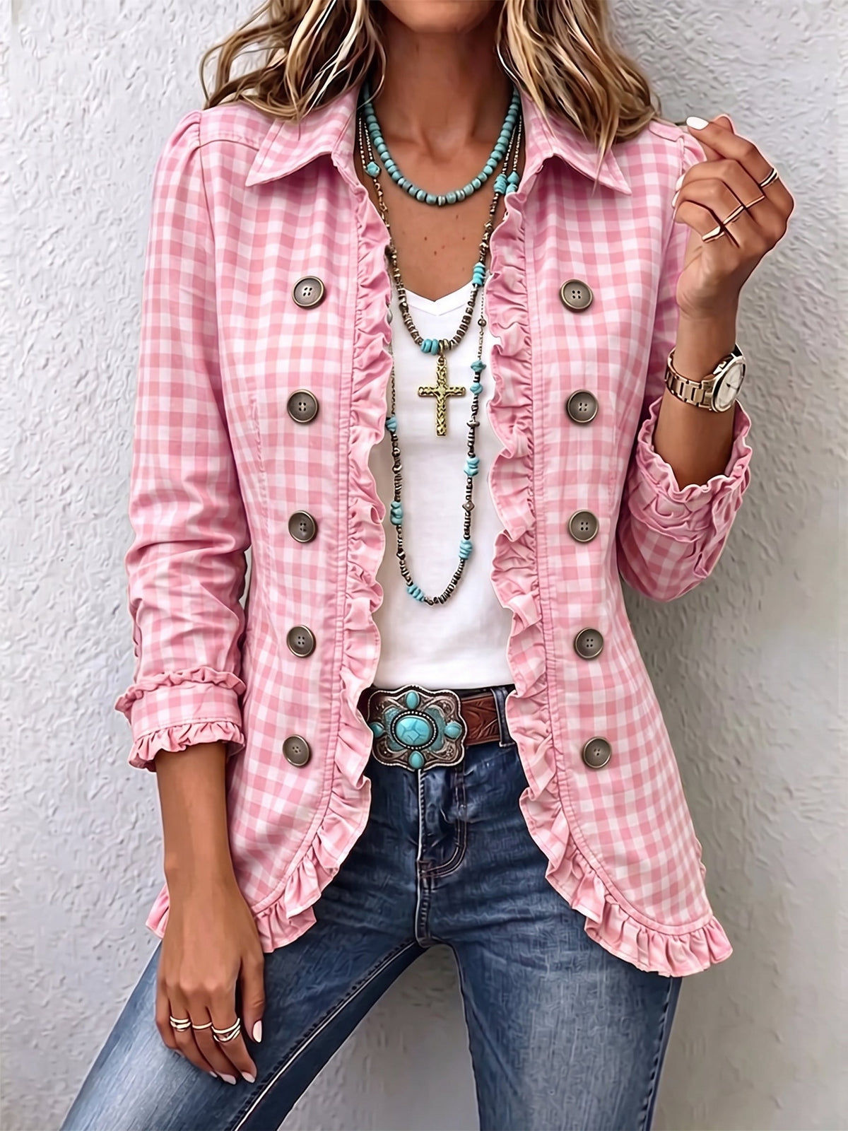 Perla - Chaqueta a Cuadros Vichy con Volantes - vista 6