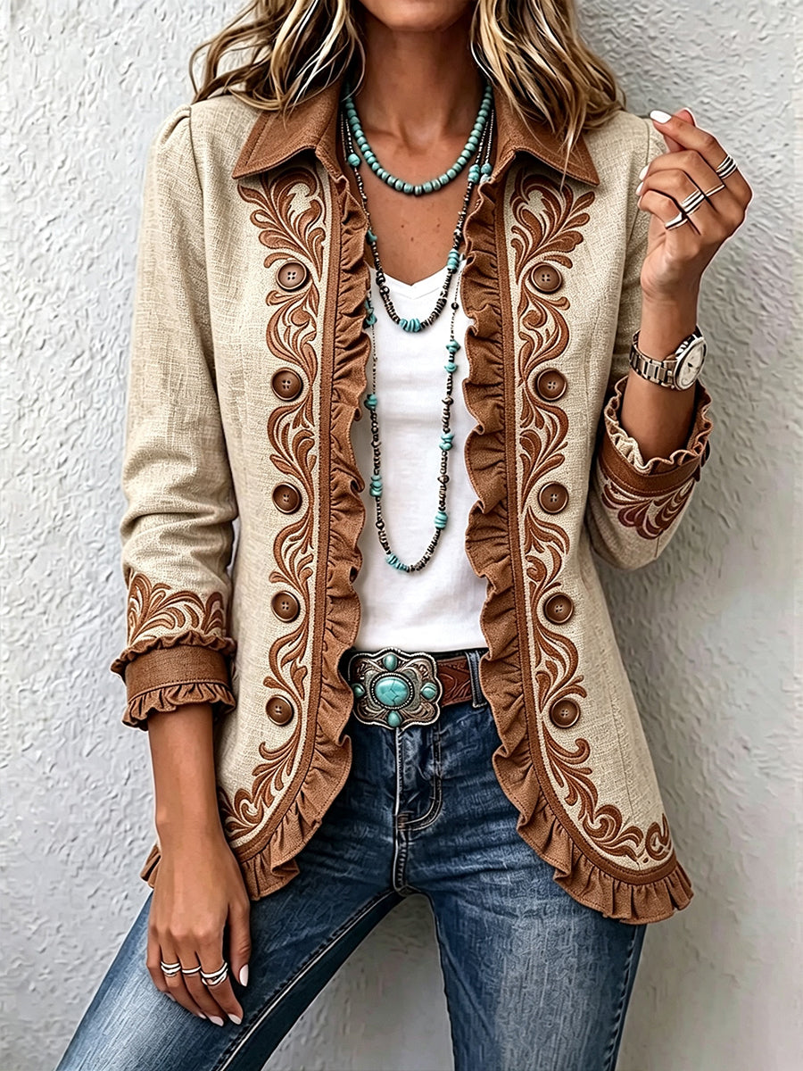 Almudena - Chaqueta Floral Bordada con Volantes - vista 1