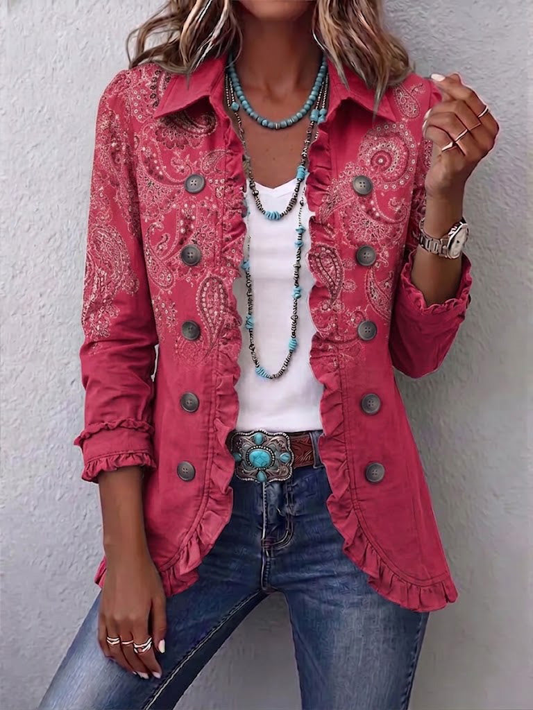 Adela - Chaqueta Estampado Paisley Rosa con Volantes - vista 1