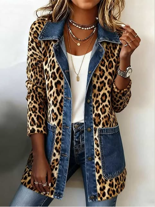 Lorena - Chaqueta Larga Leopardo con Detalles Denim - vista 2