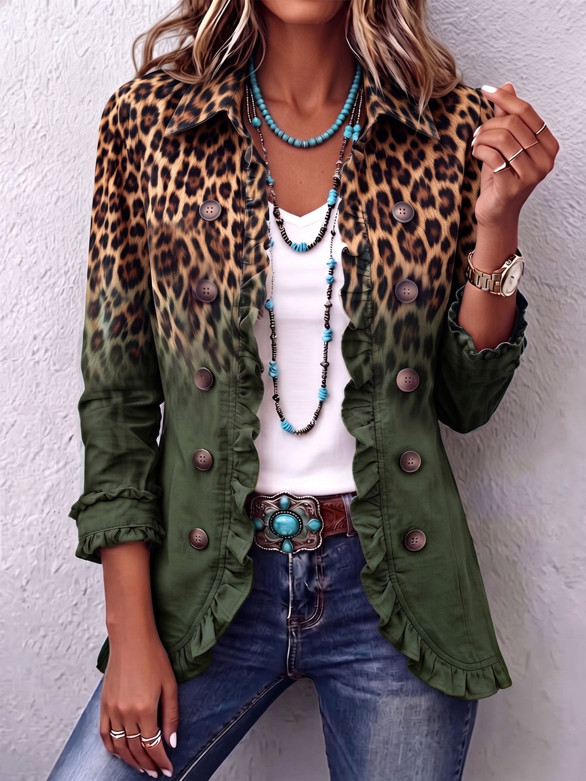 Mercedes - Chaqueta Blazer Leopardo Degradé con Volantes - vista 7